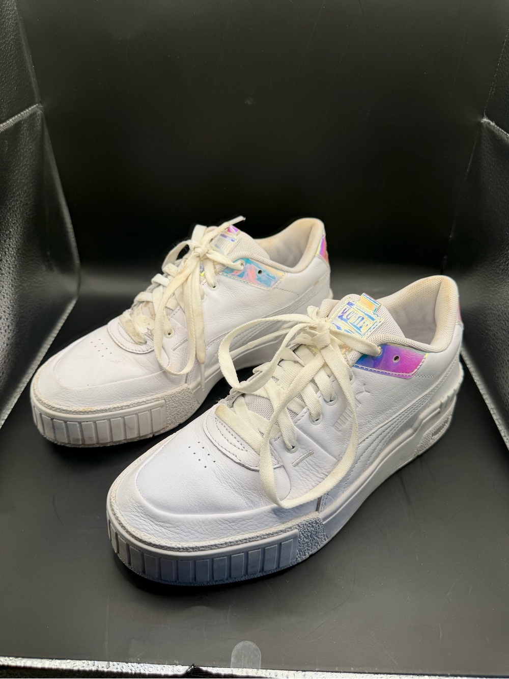 PUMA Cali Dream White Leather Sneakers Holographic Heel Women’s Size 10